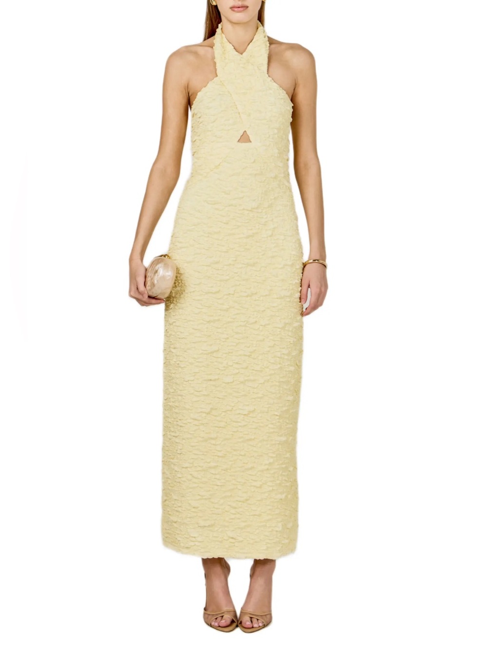 Endless Rose Crossover Neck Halter Maxi Dress Butter Yellow Size Medium